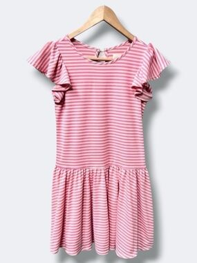 Mabel + Honey Girls Dress Size 10 Pink Cream Stripe Flutter Sleeve Cotton Lined